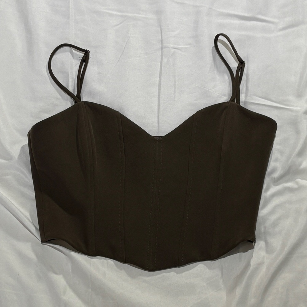 ZARA dark green corset top with side zipper closure
